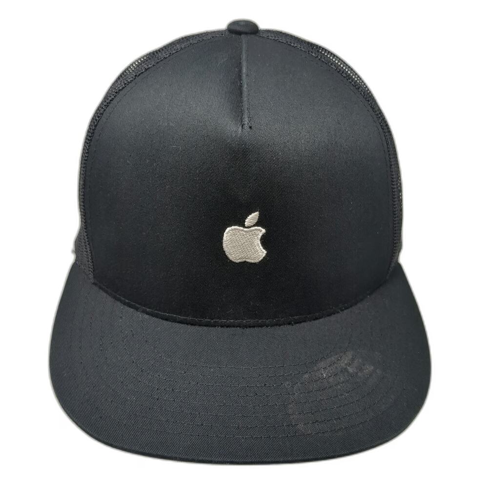 Yupoong Trucker Hat Black White One Size Apple Logo Mesh Snapback Embroidered